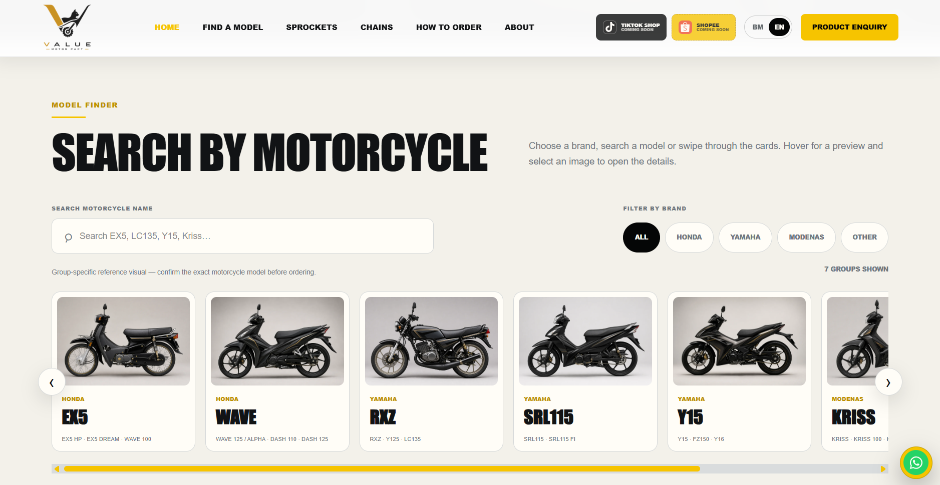 Value Motor Parts motorcycle model finder