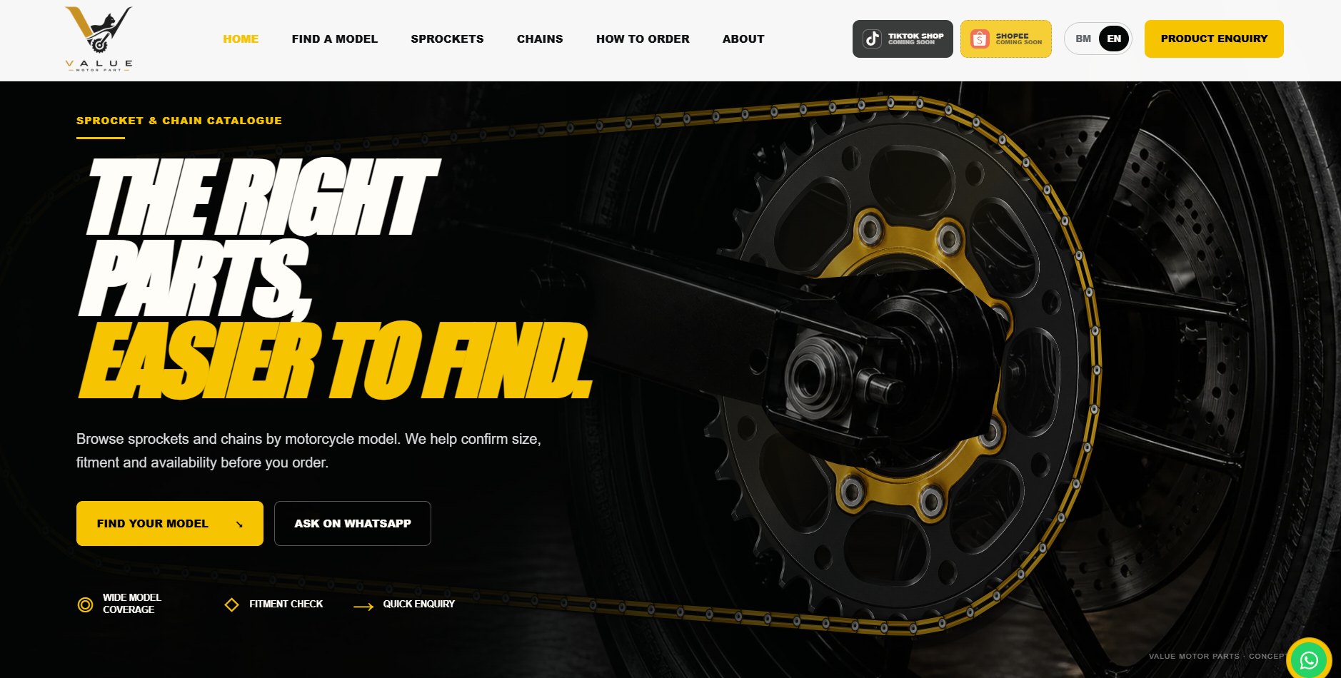 Value Motor Parts digital catalogue homepage